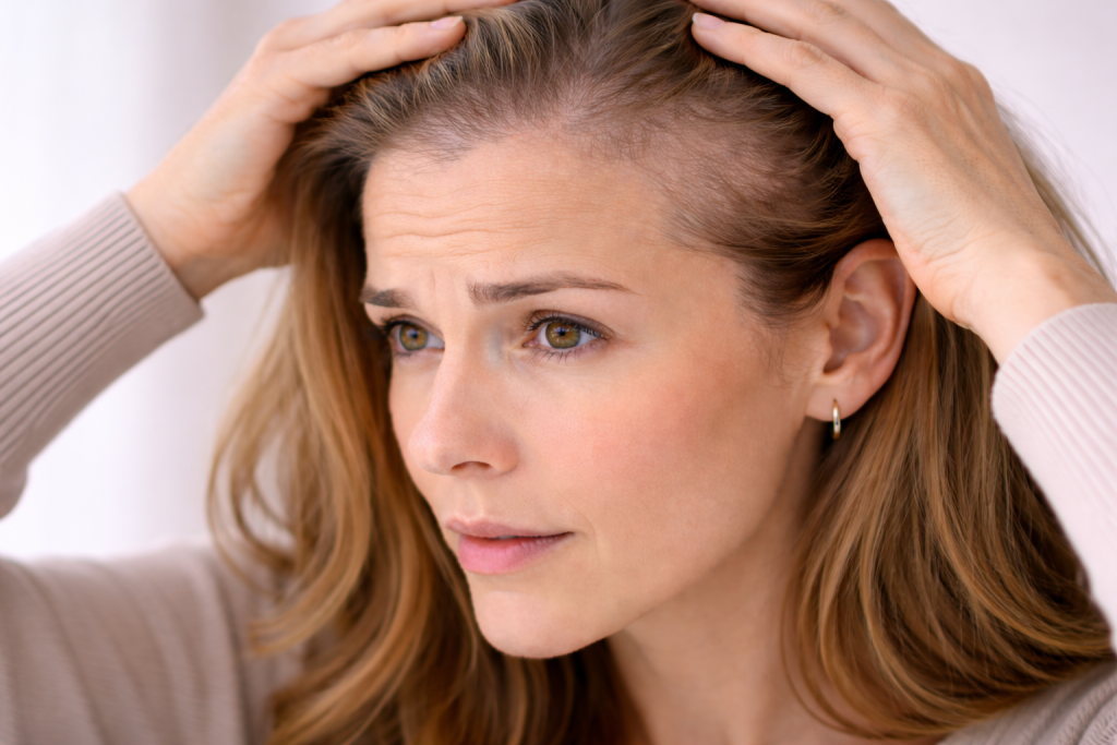 Mujer con alopecia frontal fibrosante